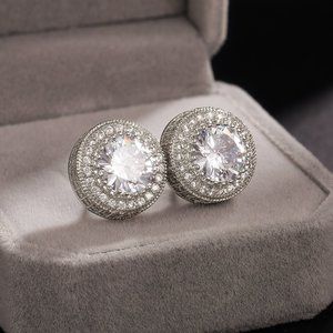"Duzzling Round Zircon Micro Pave Full Filled Stud Earrings for Women, VP1030